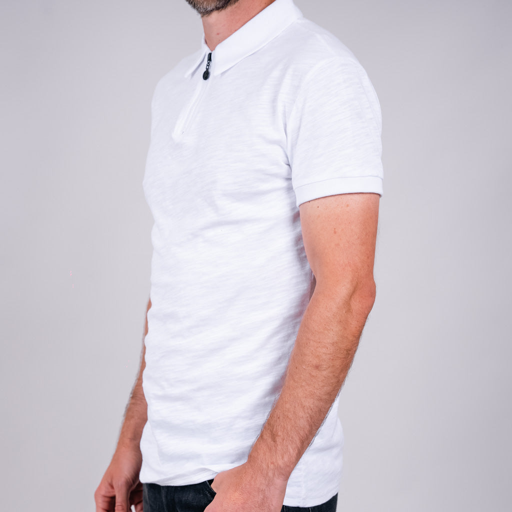 Achall Jersey Zip Polo Shirt - Optic White