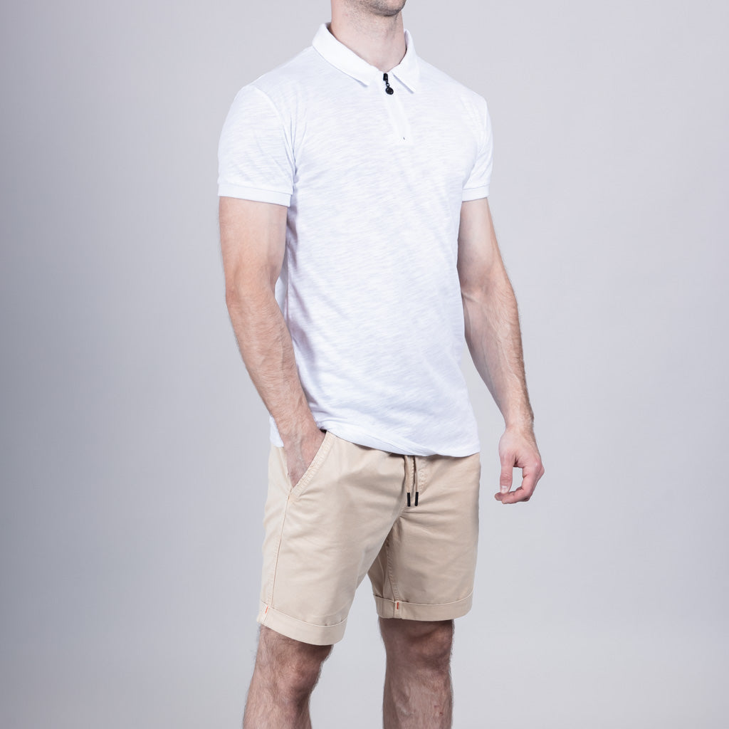 Achall Jersey Zip Polo Shirt - Optic White