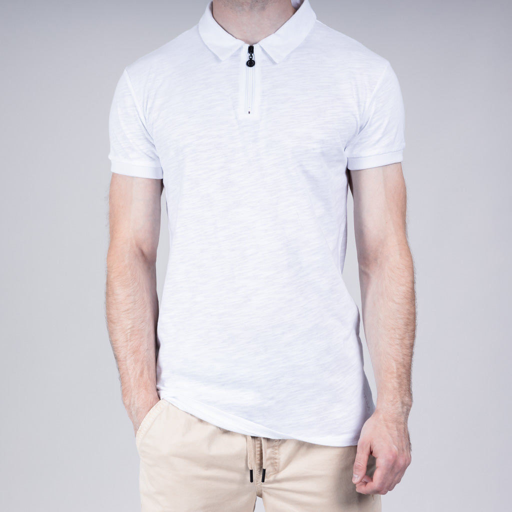 Achall Jersey Zip Polo Shirt - Optic White