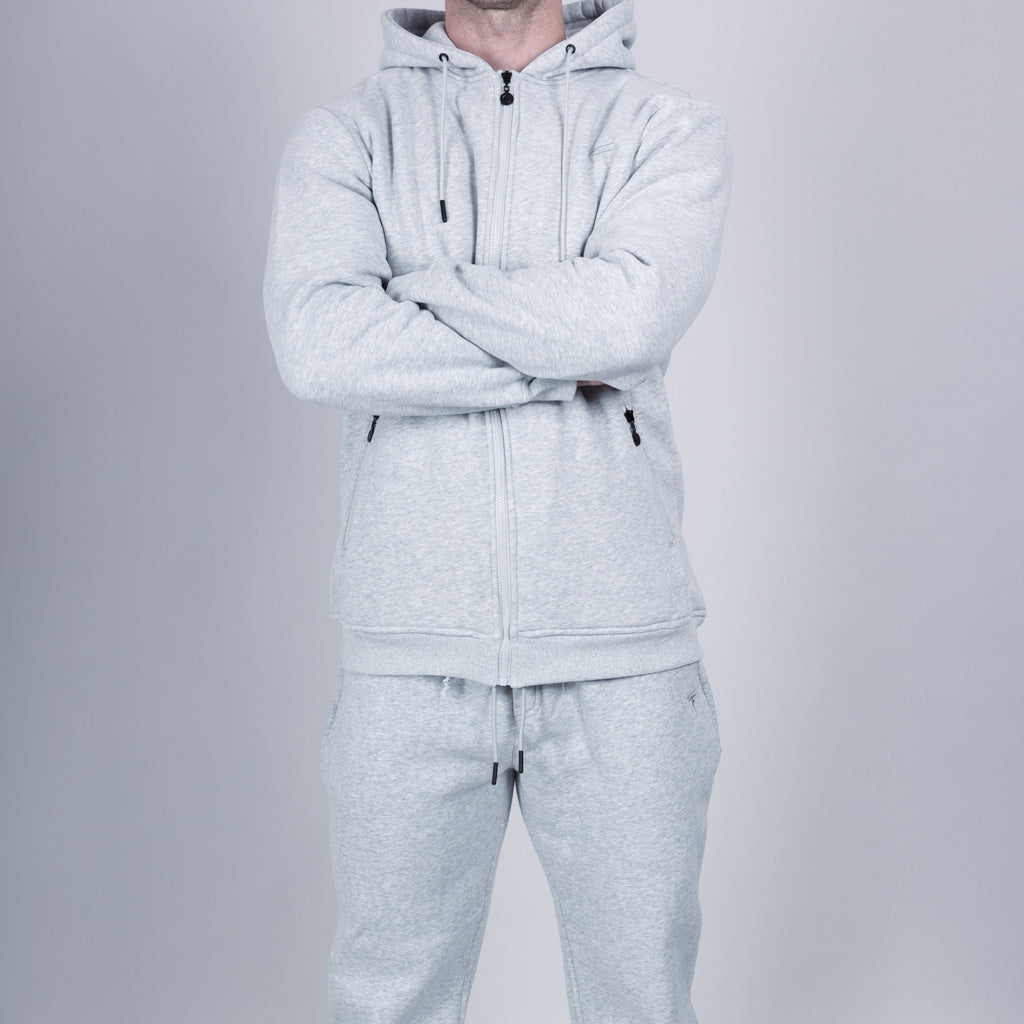 Calder Brush Back Zip Sweat Hoodie - Silver Marl