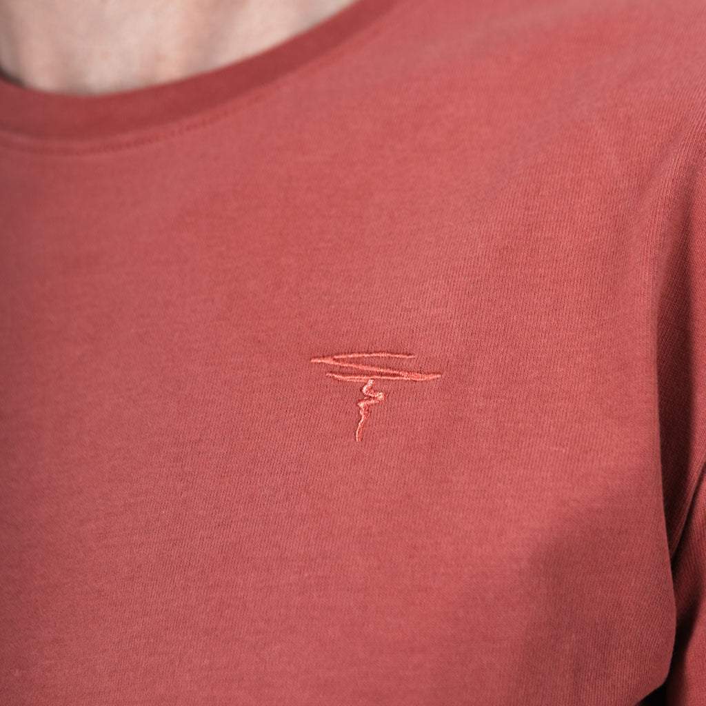 Ness Jersey Dropped Hem Crew Neck T-Shirt - Earth Red