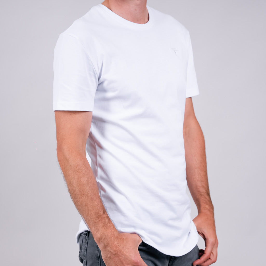 Ness Jersey Dropped Hem Crew Neck T-Shirt - Optic White