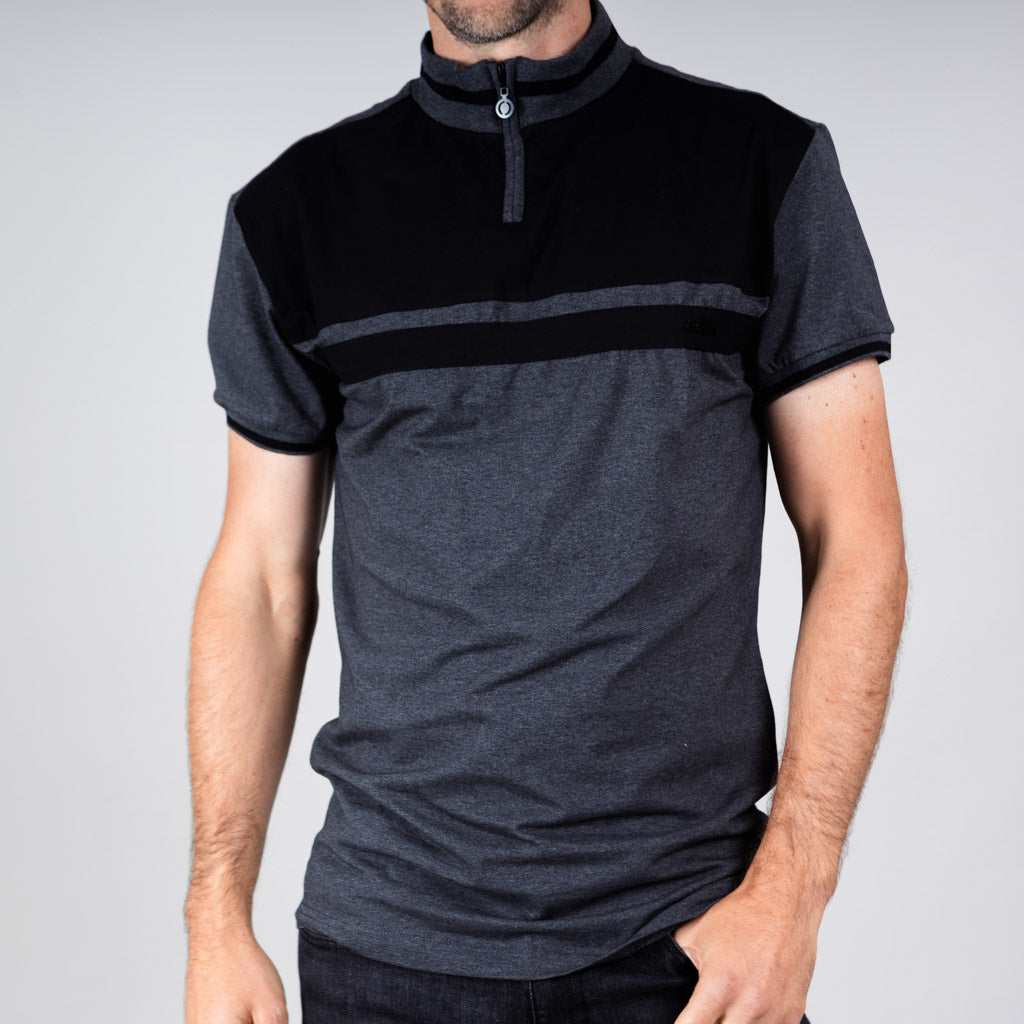 Noir Single Jersey Zip Polo Shirt