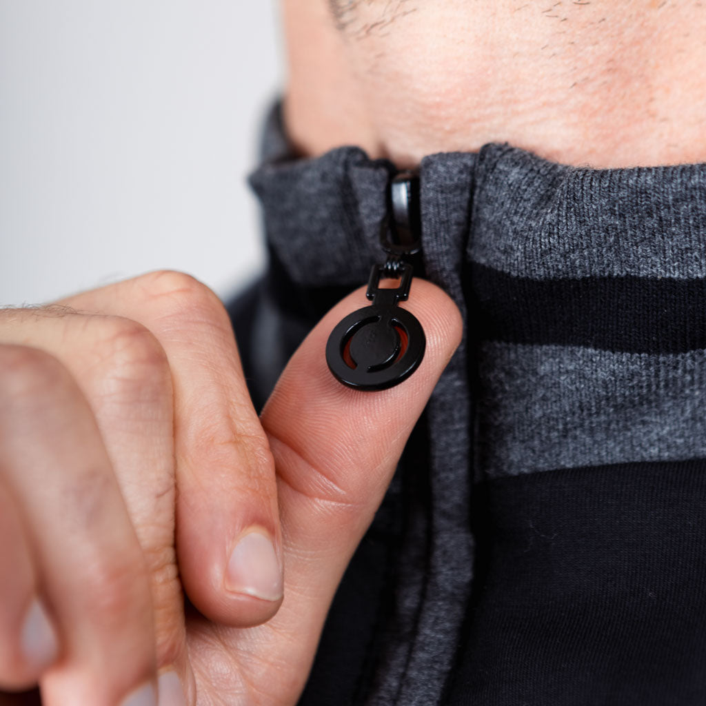 Noir Single Jersey Zip Polo Shirt - Charcoal Marl & Jet Black