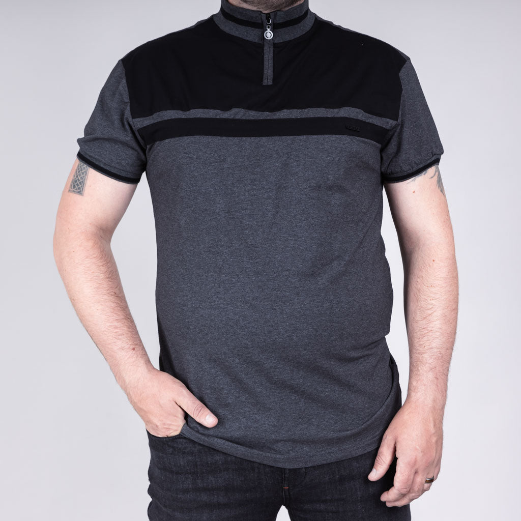 Noir Single Jersey Zip Polo Shirt