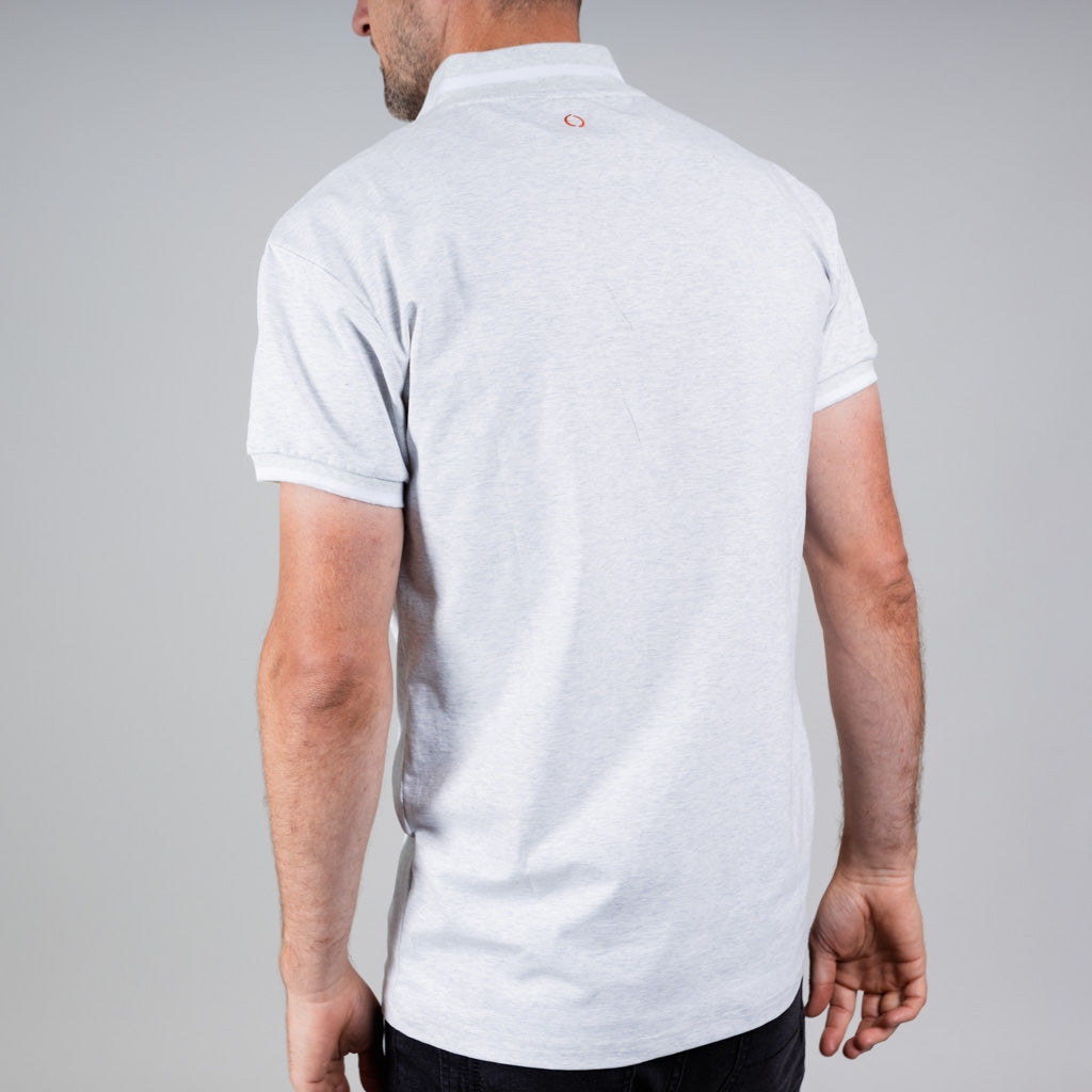 Noir Single Jersey Zip Polo Shirt - Silver Marl & Optic White