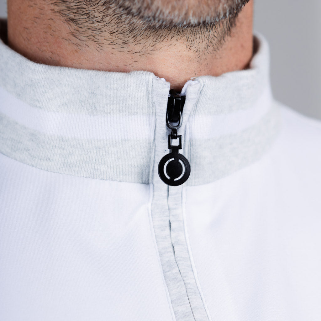 Noir Single Jersey Zip Polo Shirt - Silver Marl & Optic White