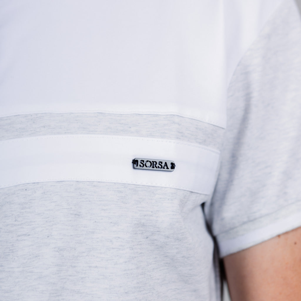 Noir Single Jersey Zip Polo Shirt - Silver Marl & Optic White