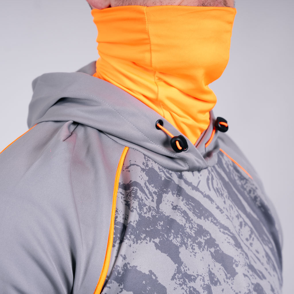 Patrick Funnel Neck Hoodie - Frost Grey & Neon Orange