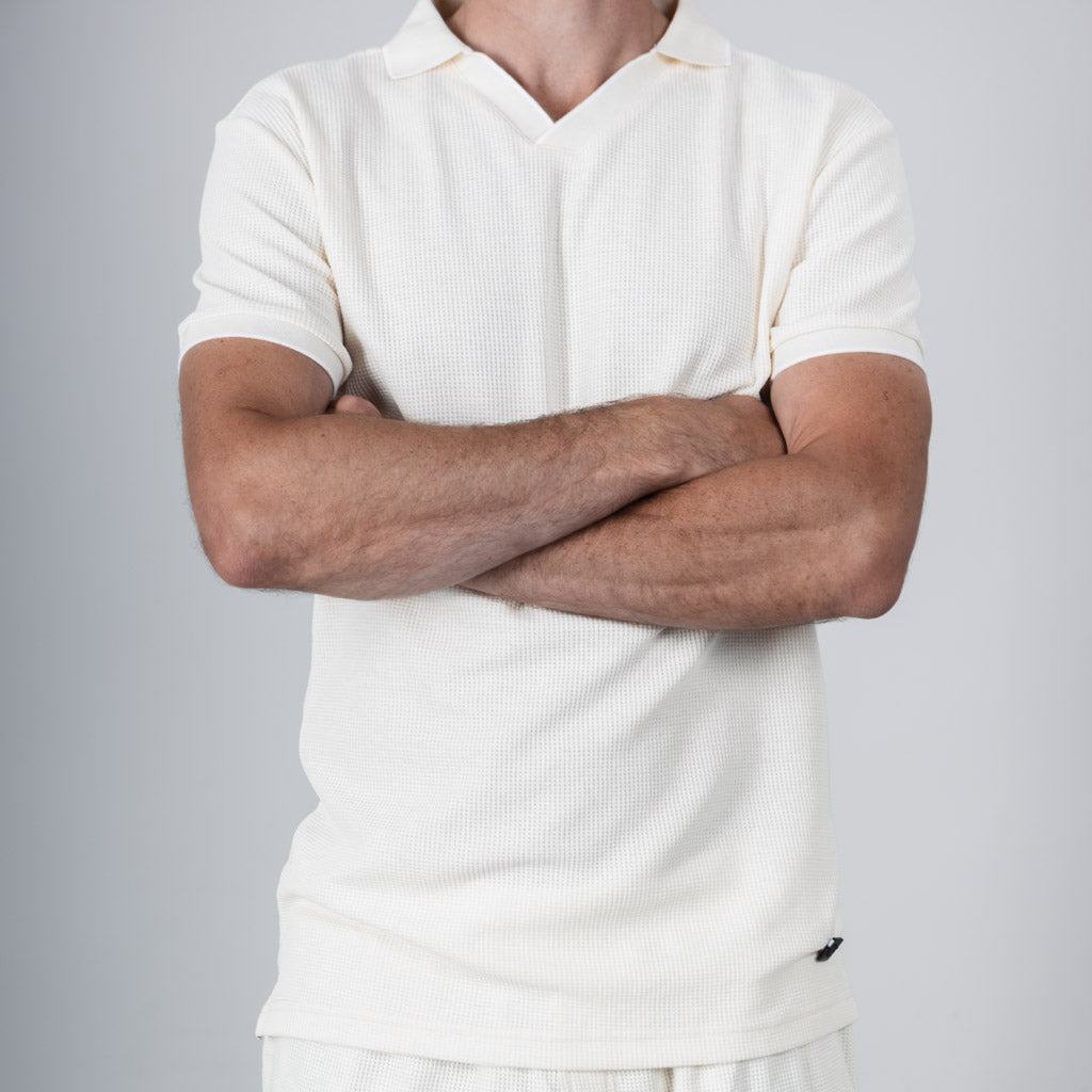 Saird Cotton Waffle Collar T-Shirt - Birch