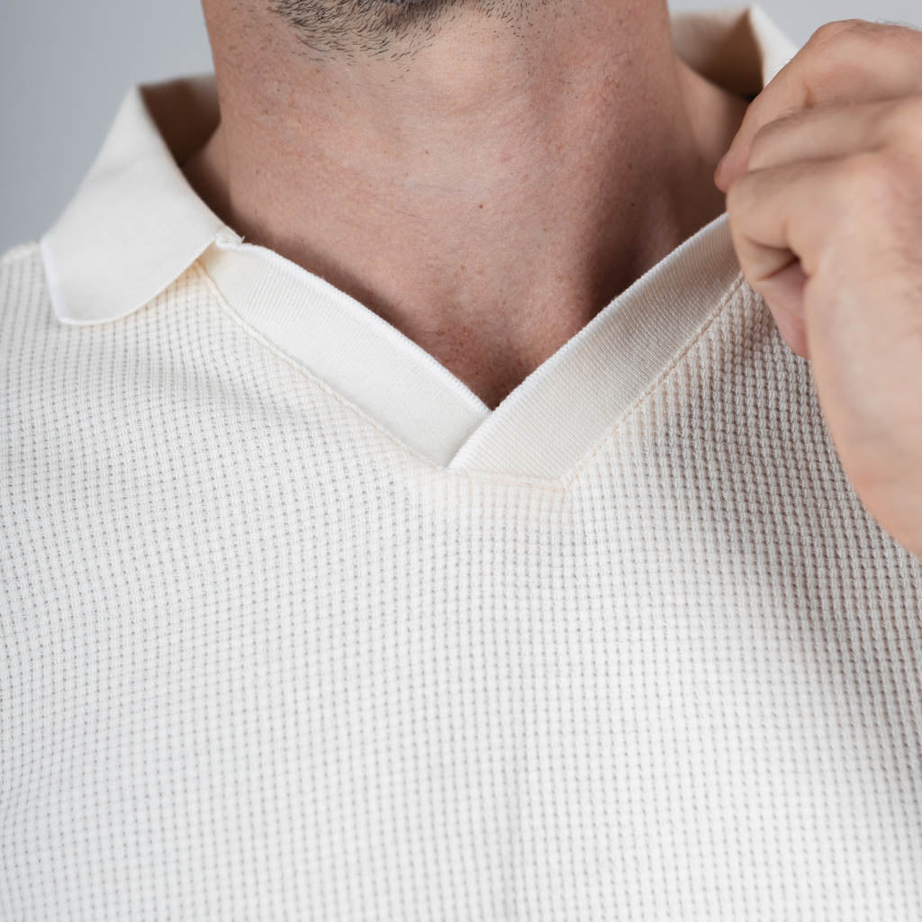 Saird Cotton Waffle Collar T-Shirt - Birch