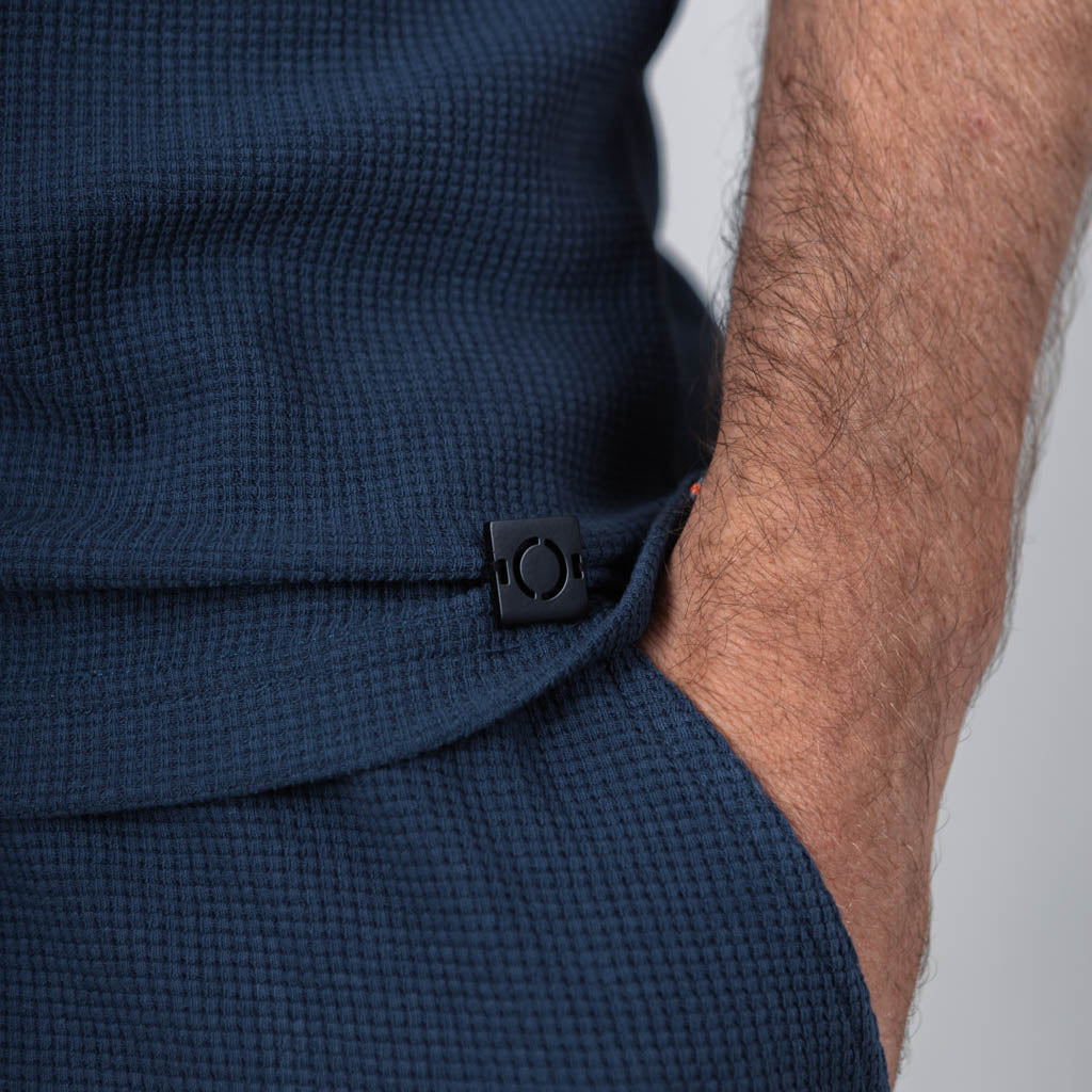 Saird Cotton Waffle Collar T-Shirt - Medieval Blue