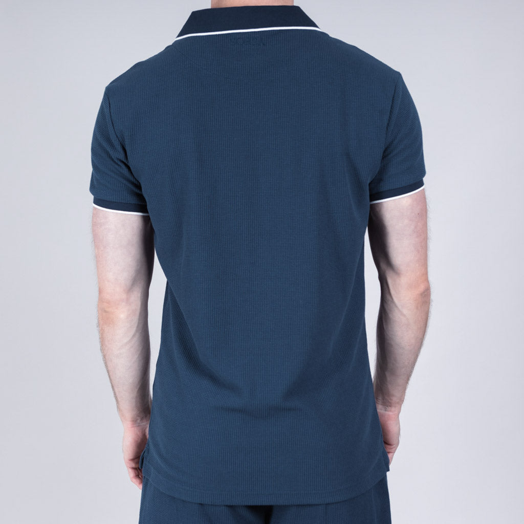 Saird Cotton Waffle Collar T-Shirt - Medieval Blue