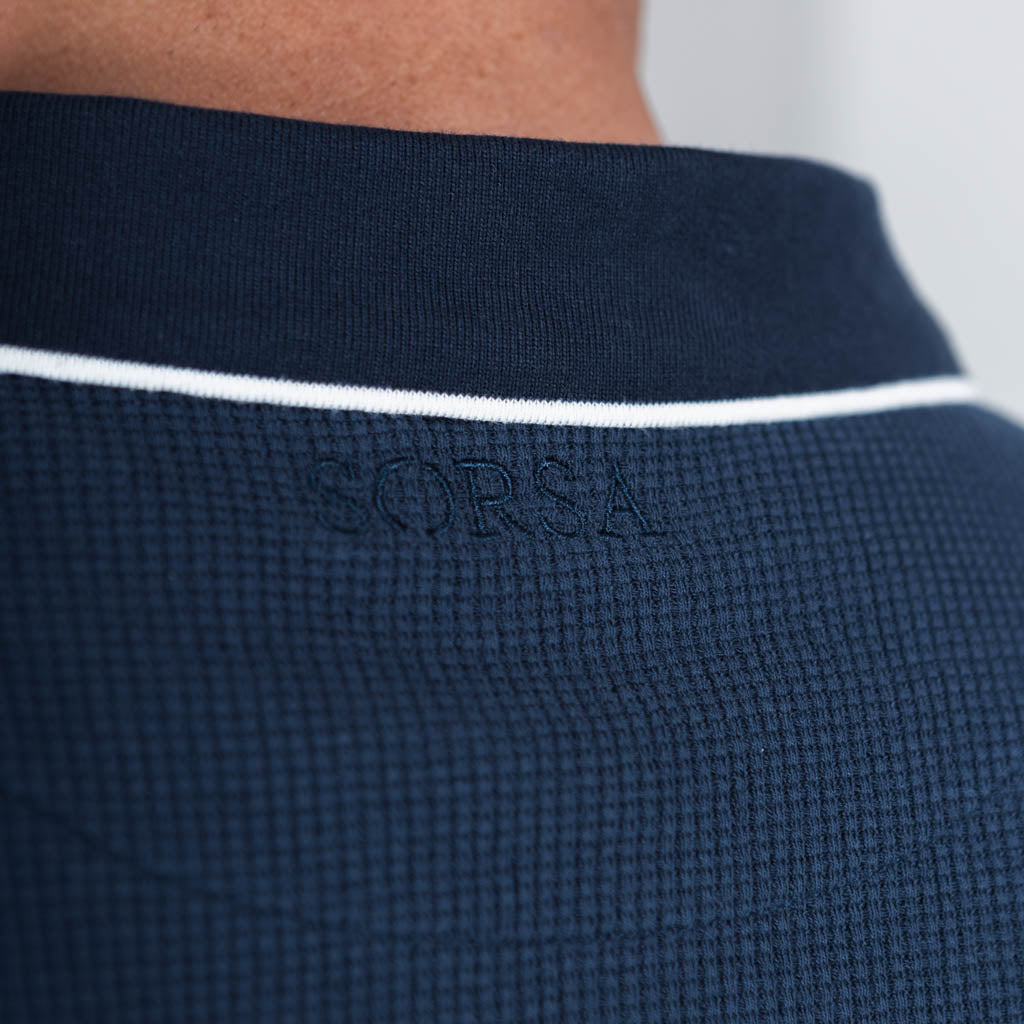 Saird Cotton Waffle Collar T-Shirt - Medieval Blue