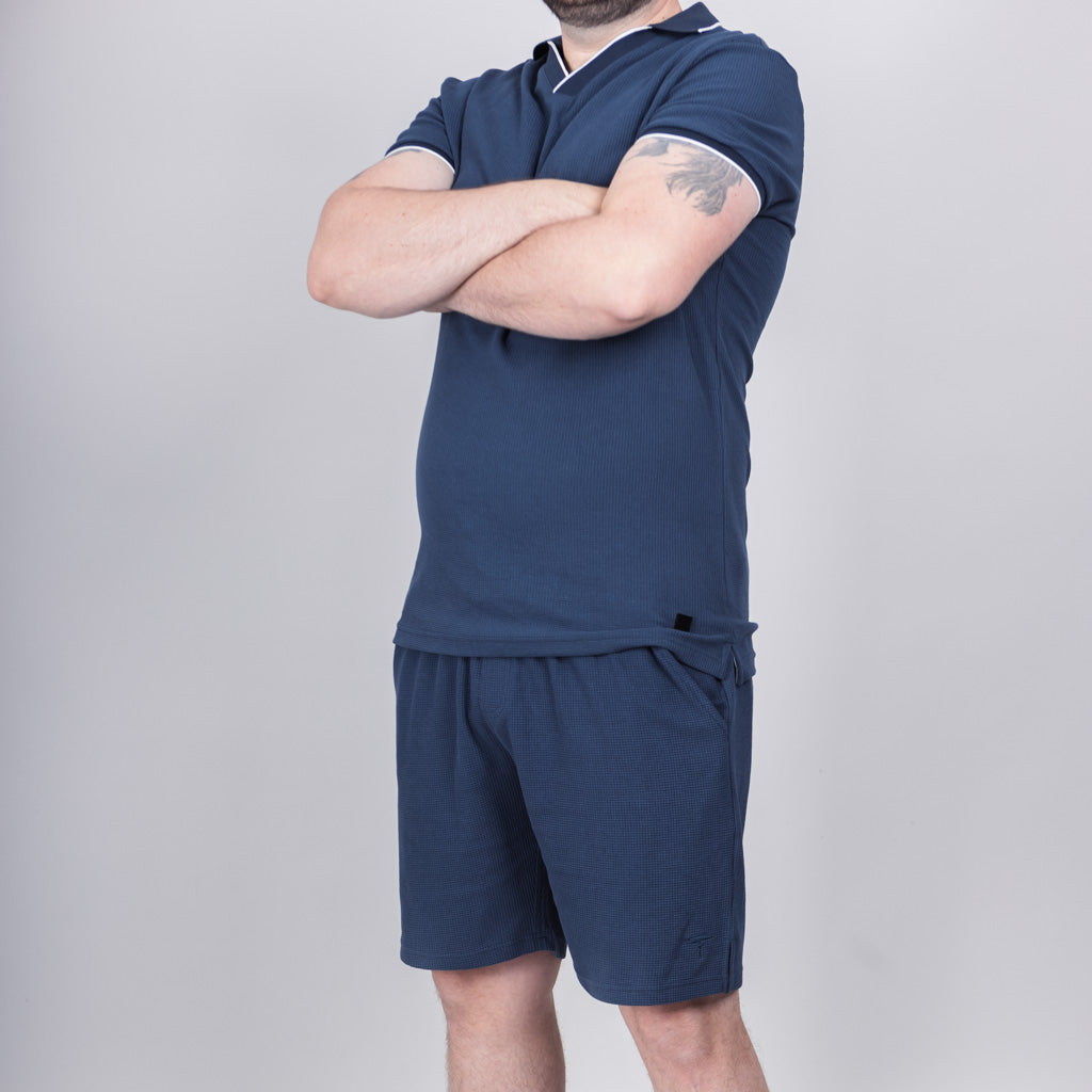 Saird Cotton Waffle Collar T-Shirt - Medieval Blue