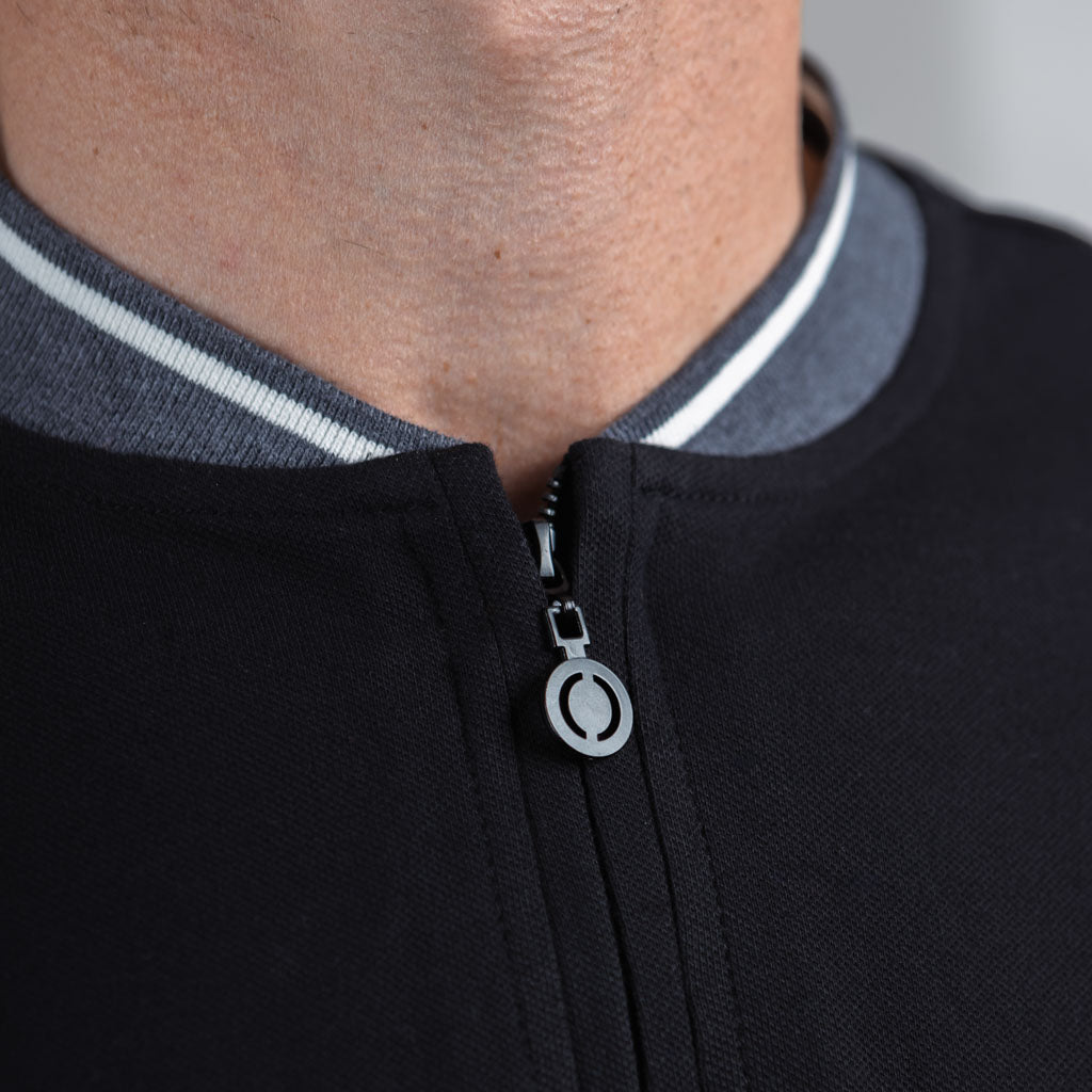 Shin Pique Jersey Baseball Neck Polo Shirt - Jet Black