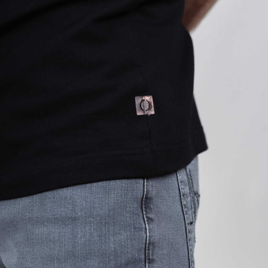 Shin Pique Jersey Baseball Neck Polo Shirt - Jet Black