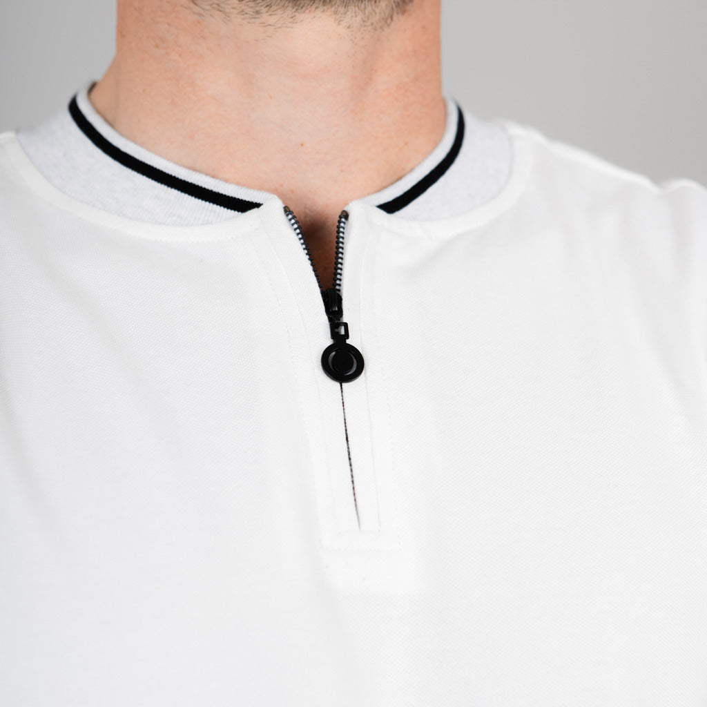Shin Pique Jersey Baseball Neck Polo Shirt - Optic White