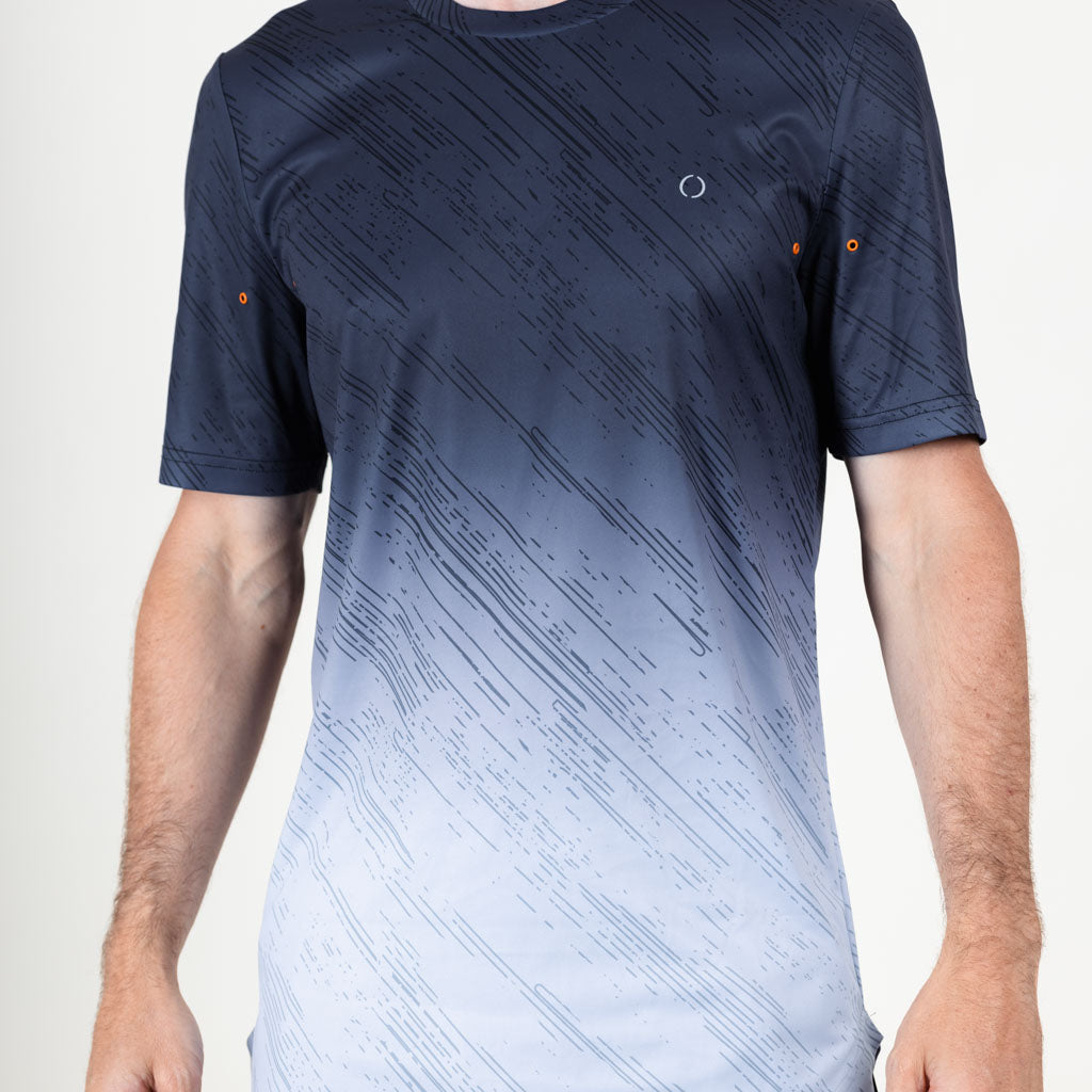 St John Curved Hem Crew Neck T-Shirt - Jet Black & Vapour Blue