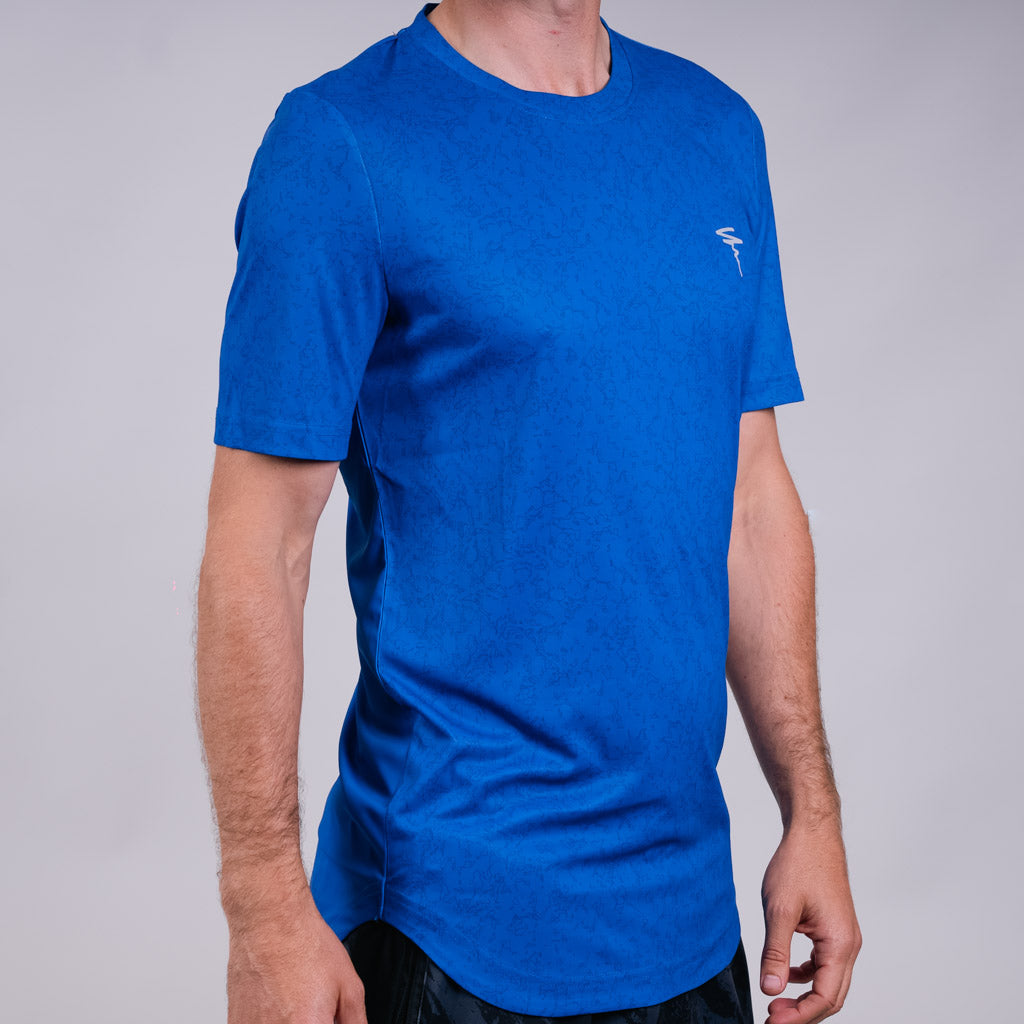 Toll Heather Jersey Dropped Hem Crew Neck T-Shirt - Dazzling Blue