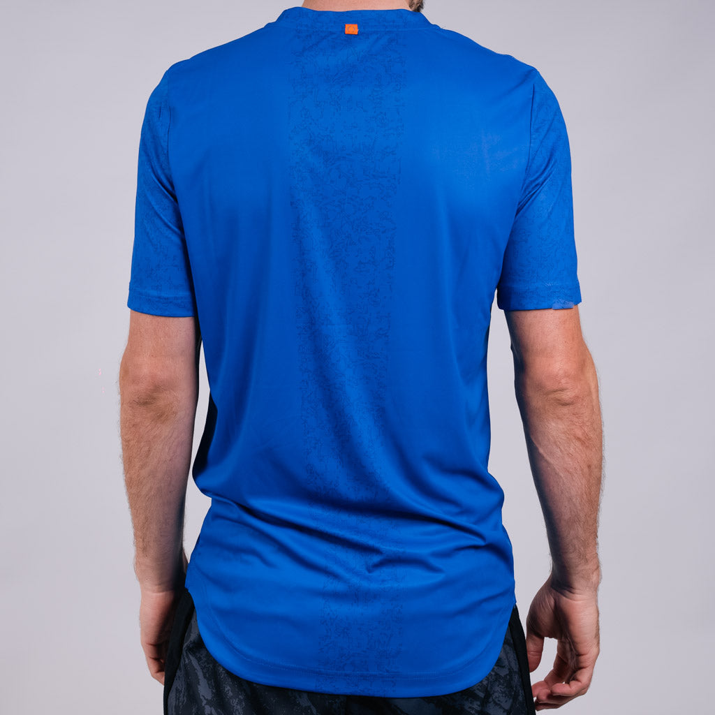 Toll Heather Jersey Dropped Hem Crew Neck T-Shirt - Dazzling Blue