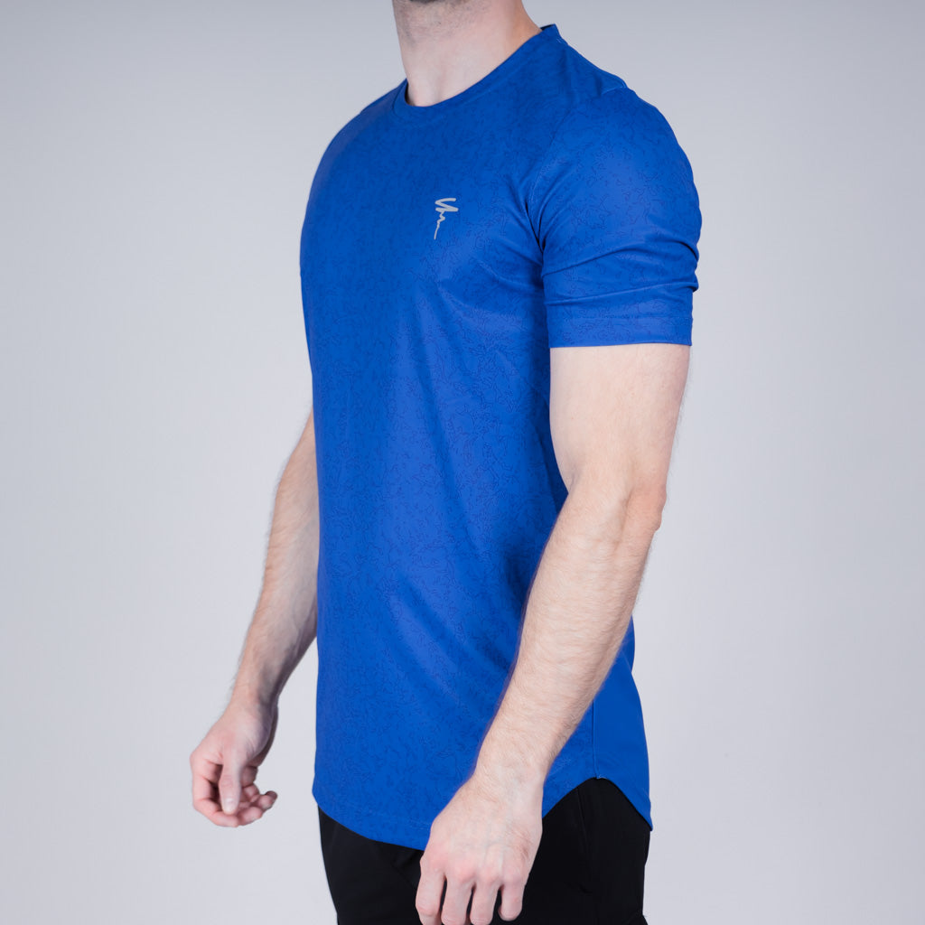 Toll Heather Jersey Dropped Hem Crew Neck T-Shirt - Dazzling Blue